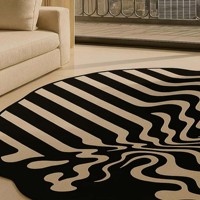Hand Tufted Wool Rug, Abstract Black Beige Irregular Modern Carpet Mid Century Statement Carpet,Contemporary Abstract Home Decor