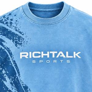 T-shirt en coton tricoté surdimensionné pour homme Richtalk, à col roulé, manches courtes, motif uni, logo frontal, bleu - Product Image 4