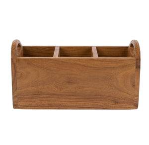 Porte-ustensiles de table en teck sculpté brun, organisateur de cuisine unique, fait main en bois de manguier, plateau de service - Product Image 4