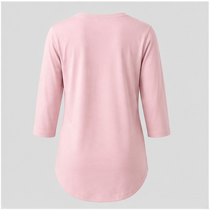 Camiseta holgada de manga tres cuartos con cuello en V en color rosa rubor para mujer WTS-0104 - Product Image 2