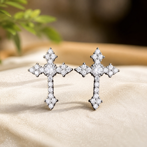 Pendientes de Plata de Ley 925 con Diseño de Cruz de Diamantes Redondos, Joyería de Moda con Moissanita GRA para Unisex - Product Image 5