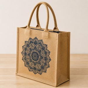 Bolsa de Playa de Yute con Estampado Geométrico Personalizado, Asas de Cuerda No Tejidas, Cierre de Cremallera, Tamaño Mediano, Reutilizable, para Regalo - Product Image 3