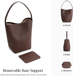 Women's Brown Genuine <b>Leather</b> Bucket <b>Bag</b> <b>Soft</b> Handle String Closure Modern Style Daily Use - Product Image 6