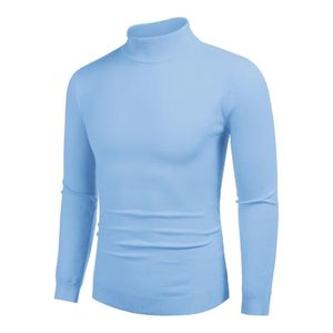 Sweat-shirt à col montant bleu clair pour homme, coupe ajustée personnalisée, manches longues, uni, décontracté, pull à col haut - Product Image 3
