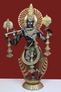 Estatua Religiosa de Latón del Dios Krishna Tocando la Flauta, Bañada en Oro Pulido, 20 Pulgadas - Product Image 5