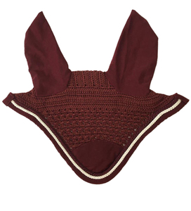 Voile anti-mouches pour cheval en crochet marron, couleur personnalisable, bordure en corde crème, protège-oreilles doux, fait main, haute qualité, confortable, ajustement universel - Product Image 1
