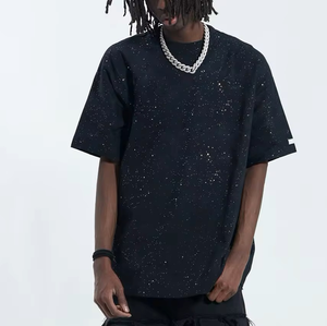 Camisetas de Verano con Pedrería, Cuello Redondo, Estilo Urbano, Hip Hop, Manga Corta, Holgadas, Casuales, Tejidas, para Hombre - Product Image 1