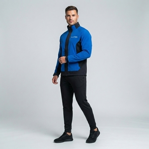 <b>Men</b> Blue <b>Black</b> Color Block <b>Windbreaker</b> Jacket Full Zip Mesh Panel Outdoor Sports Running Jacket - Product Image 2