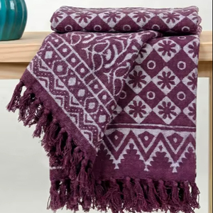 Manta Decorativa de Color Morado, 100% Algodón, Ecológica, Hecha a Mano en India, Estampada con Bloques, para Sofá, Disponible para Todas las Temporadas, Venta al Por Mayor - Product Image 5