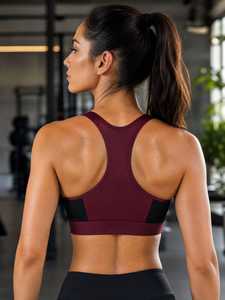 Two-Tone High Impact <b>Racerback</b> Sports <b>Bra</b> for Women - Breathable Gym Workout Yoga Fitness <b>Bra</b> with Custom Logo Option - Product Image 4