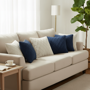 Set di 6 fodere per cuscini SOGA da 45 cm, in maglia diamantata color crema e in maglia a trecce grigio antracite - Product Image 2