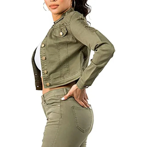 Veste en jean déchirée 100 % coton pour femme, coupe courte et régulière, col rabattu, boutonnée, style décontracté streetwear, broderie automne - Product Image 3