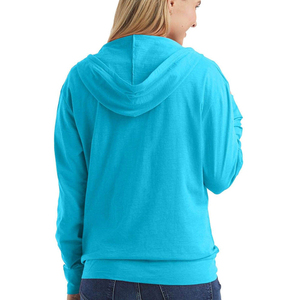 <b>Women's</b> Light <b>Blue</b> Long Sleeve Zip-Up Yoga Jacket Breathable Spandex Polyester Activewear Zipper <b>Hoodies</b> - Product Image 2
