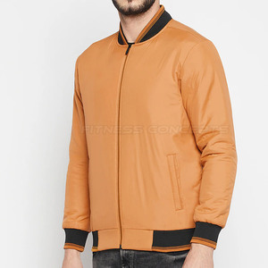 Blouson bomber orange pour homme avec finitions noires, fermeture éclair, style décontracté, en polyester, idéal pour l'automne - Product Image 1