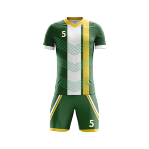 Maillot de football personnalisé sublimé vert jaune blanc à imprimé géométrique, anti-humidité, 100 % polyester, unisexe, manches courtes - Product Image 1