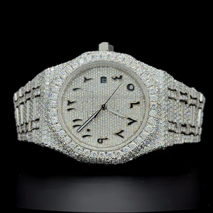 Montre automatique de luxe en or blanc avec cadran arabe, entièrement sertie de diamants moissanite VVS1, qualité supérieure - Product Image 6