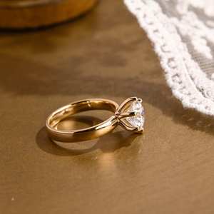 Anillo de compromiso solitario de oro macizo de 14K con diamante cultivado en laboratorio de corte brillante redondo, para uso en fiestas 2026, con engaste de 6 garras para mujer - Product Image 6