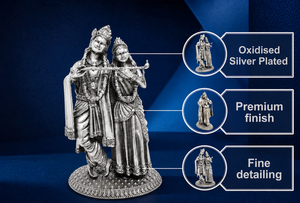 Idole Radha Krishna en argent oxydé plaqué argent 999 de Jaipur Metals |   100% Laiton |   7 x 5 x 12 cm |   268 g |   Pooja et Cadeau - Product Image 2