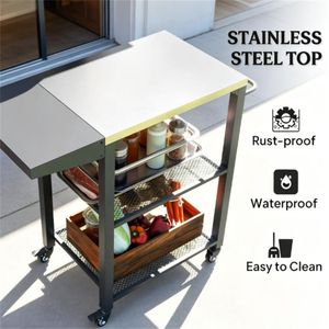 Carrello Barbecue da Esterno con Griglia e Ripiano Portaoggetti - Prodotto per Isole e Carrelli da Cucina - Product Image 2