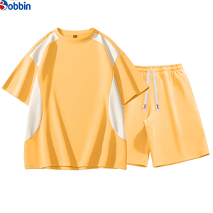 Conjunto Deportivo Personalizado para Hombre, Verano, Estilo Casual, Bloques de Color, Cuello Redondo, Holgado, Pantalones Cortos Deportivos, Conjunto de 2 Piezas - Product Image 4