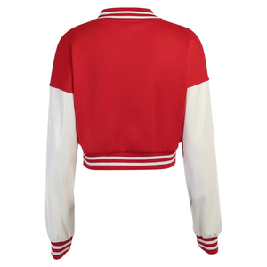 Women's Red White Varsity Jacket Full Sleeve Short Length Rib Collar Regular Length Autumn Style - Product Image 2