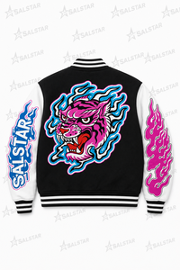 เสื้อแจ็คเก็ตเบสบอลสีดำขาวแบบกำหนดเองสำหรับผู้ชาย พร้อมลายปักกราฟิกสีชมพู, เสื้อแจ็คเก็ตบอมเบอร์สไตล์ Letterman สำหรับสตรีทแวร์ ผลิตโดยผู้ผลิตเสื้อแจ็คเก็ตบอมเบอร์ - Product Image 4