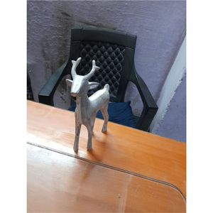 Sculpture de cerf en métal faite à la main, figurine animale abstraite moderne, décoration de table, statue de renne argentée de luxe pour la maison, le bureau, l'hôtel - Product Image 1