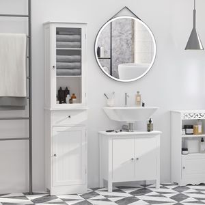 Meuble de rangement de salle de bain moderne blanc, étroit et haut, avec porte en acrylique et tiroir en MDF, idéal pour hôtels, salons, appartements, centres commerciaux - Product Image 2