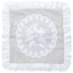 Custom Wholesale Applique Embroidery White Flower Vintage Square <b>Back</b> <b>Cushion</b> Cover 100% Linen Washable Hotel Home - Product Image 3