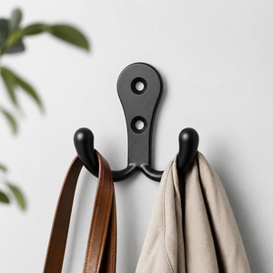 <b>Black</b> metal double coat <b>hook</b> wall mounted - Product Image 3