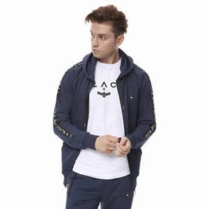 Wholesale Custom Logo Tracksuit Full Front Zip Long Sleeves Gym Hoodie Fitness <b>Jacket</b> Blue Tracksuits - Product Image 1