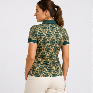 Polo pour femme personnalisé vert forêt à motif losanges dorés, séchage rapide, respirant, manches courtes, uniforme d'équipe de golf WPS-0767 - Product Image 3