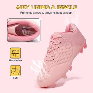 Chaussures de football synthétiques roses pour filles avec semelle extérieure en TPU, baskets de soccer respirantes avec doublure en maille et crampons, chaussures de sport d'été - Product Image 2