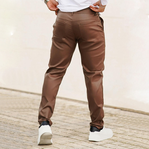 <b>Men's</b> PU <b>Leather</b> Straight Fit Casual <b>Trousers</b> Stylish Streetwear Bottoms Durable Fabric Comfortable Fit Modern Fashion - Product Image 2