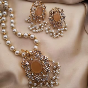 Collier long indien personnalisé avec zircon, idéal pour mariages, fiançailles, l'Aïd et les fêtes – Parure de bijoux pour femmes – Vente chaude - Product Image 2