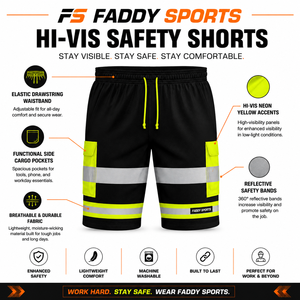 High-Visibility Safety Workwear Shorts with Reflective Tape and Cargo Pockets for Construction and Industrial Uniforms - Product Image 6