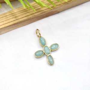 Amazonite Cross Pendant Gold Plated Oval Gemstone Charm Bezel Set Dainty Religious Jewelry Women Handmade Minimal Necklace - Product Image 2
