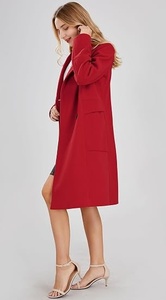 Women's <b>Red</b> <b>Wool</b> Long Trench Coat Double Breasted Notched Collar Full Sleeve Elegant Winter Outerwear Keep Warm Solid Color - Product Image 2