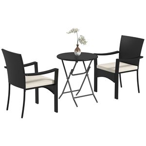 Set di Mobili da Esterno in Vimini Bianco con Cuscini per Veranda, Cortile e Giardino, con Tavolo e Sedie in Ferro per Ospedali - Product Image 1
