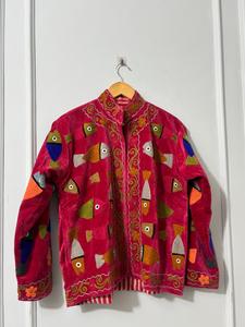 Blouson Bomber en Velours Suzani Blanc Brodé de Fleurs, Tricoté et Respirant, Manteau d'Hiver Style Bohème, Vêtement d'Extérieur Tendance Urbaine - Product Image 3