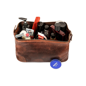 <b>Vintage</b> Leather Toiletry Bag Rectangle Shape Brass Zipper Durable Travel Storage Bag for Men Shaving <b>Accessories</b> - Product Image 5
