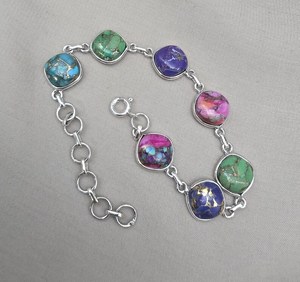 Pulsera de tenis de lujo turquesa, chapada en oro de 14K, con gemas multicolor, joyería étnica para mujer, venta al por mayor OEM - Product Image 5