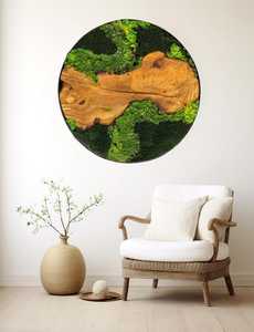 Escultura de pared redonda de madera y musgo del Bosque Encantado, decoración hecha a mano inspirada en la naturaleza, arte de pared de musgo orgánico de lujo para interiores, enmarcada - Product Image 4