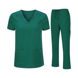Unisex Healthcare <b>Scrub</b> Tops Moisture-Wicking Stretch 100% Cotton Shirts with V-Neck Collar Ribbed Side Panels Woven Fabric - Product Image 2