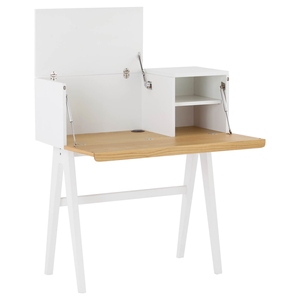 Sleek Multifunctional Hidden <b>Desk</b> Cabinet with White and Oak Finish Wooden Working <b>Desk</b> for <b>Bedroom</b> and Study - Product Image 4
