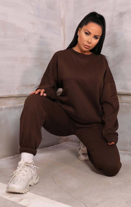 Ensemble de survêtement marron 2 pièces pour femme : sweat-shirt oversize et pantalon de jogging en molleton décontracté, tenue assortie pour la détente - Product Image 4