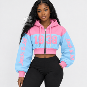 Jack And Jill Of America Women's Color Block <b>Cropped</b> <b>Zip</b>-<b>Up</b> <b>Hoodie</b> Greek Letter Embroidered Sweatshirt Collegiate Crop Top - Product Image 5