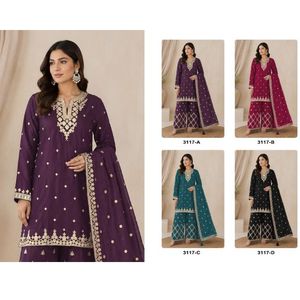 Heavy Chinon <b>Sequins</b> Embroidered <b>Top</b> Bottom Dress Material With Chinon Silk Dupatta Wholesale Rate By Royal Export - Product Image 1