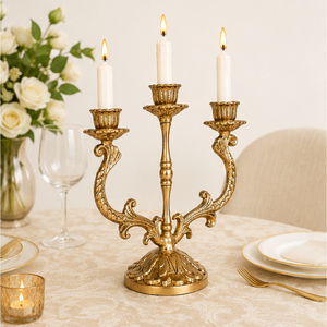 Antique Gold Metal Candelabra 3-Arm Candle Holder Candlestick <b>Stand</b> for Wedding Table Centerpieces Hotel Event Home Decor - Product Image 2