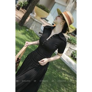 Vestido Maxi Formal de Verano para Mujer al por Mayor, con Cuello Polo, Manga Corta, Falda Plisada y Fruncida, Atuendo Casual Diario V9076 - Product Image 2